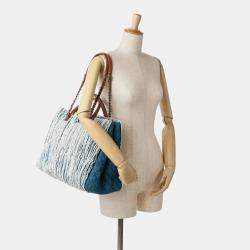 Pre Owned Chanel Blue Large Fringed Denim Shopping Tote