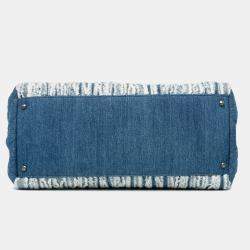 Pre Owned Chanel Blue Large Fringed Denim Shopping Tote
