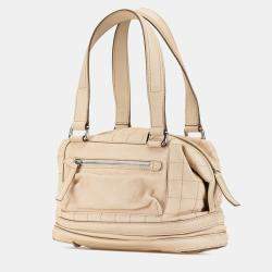 Pre Owned Chanel Beige Goatskin Square Stitch Essential Bowler