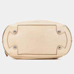 Pre Owned Chanel Beige Goatskin Square Stitch Essential Bowler