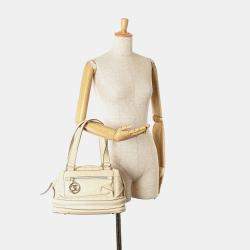 Pre Owned Chanel Beige Goatskin Square Stitch Essential Bowler