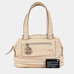 Pre Owned Chanel Beige Goatskin Square Stitch Essential Bowler