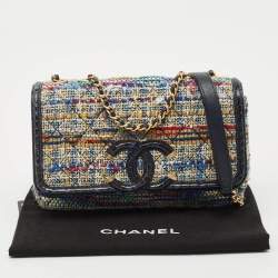 Pre Owned Chanel Multicolor Quilted Tweed and Water Snake Small CC Filigree Flap Bag