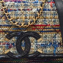 Pre Owned Chanel Multicolor Quilted Tweed and Water Snake Small CC Filigree Flap Bag