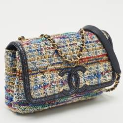 Pre Owned Chanel Multicolor Quilted Tweed and Water Snake Small CC Filigree Flap Bag