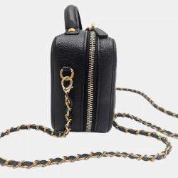 Pre Owned Chanel CC Filigree Small Black Quilted Caviar Leather Vanity Case Bag