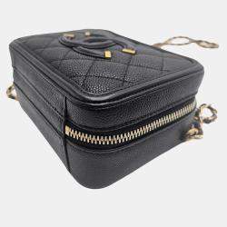 Pre Owned Chanel CC Filigree Small Black Quilted Caviar Leather Vanity Case Bag