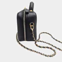 Pre Owned Chanel CC Filigree Small Black Quilted Caviar Leather Vanity Case Bag