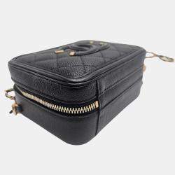 Pre Owned Chanel CC Filigree Small Black Quilted Caviar Leather Vanity Case Bag