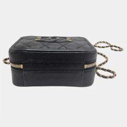 Pre Owned Chanel CC Filigree Small Black Quilted Caviar Leather Vanity Case Bag