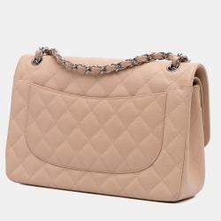 Pre Owned Chanel Brown Jumbo Classic Caviar Double Flap Bag