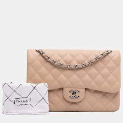 Pre Owned Chanel Brown Jumbo Classic Caviar Double Flap Bag