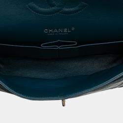 Pre Owned Chanel Blue Medium Classic Caviar Double Flap Bag
