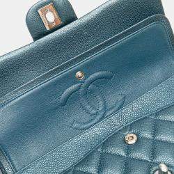 Pre Owned Chanel Blue Medium Classic Caviar Double Flap Bag