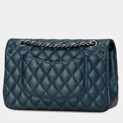 Pre Owned Chanel Blue Medium Classic Caviar Double Flap Bag