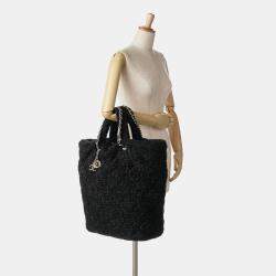 Pre Owned Chanel Black Large Quilted Knit Pluto Glitter Satchel