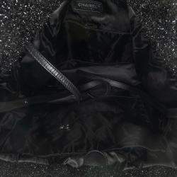 Pre Owned Chanel Black Large Quilted Knit Pluto Glitter Satchel