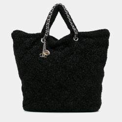 Pre Owned Chanel Black Large Quilted Knit Pluto Glitter Satchel
