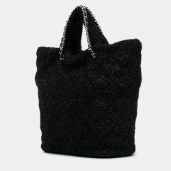 Pre Owned Chanel Black Large Quilted Knit Pluto Glitter Satchel
