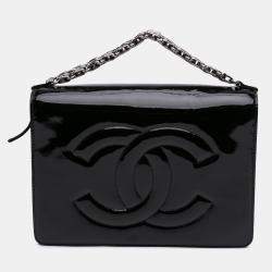 Pre Owned Chanel Black Mini CC Patent Clutch With Chain