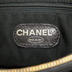 Pre Owned Chanel Black Embroidered Caviar Logo Shoulder Bag