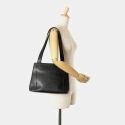 Pre Owned Chanel Black Embroidered Caviar Logo Shoulder Bag