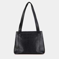Pre Owned Chanel Black Embroidered Caviar Logo Shoulder Bag