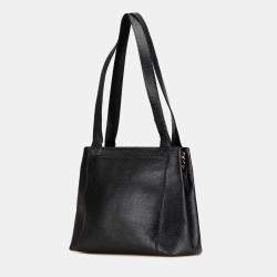 Pre Owned Chanel Black Embroidered Caviar Logo Shoulder Bag