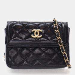 Pre Owned Chanel Mini Black Shiny Calfskin Waist Belt Bag