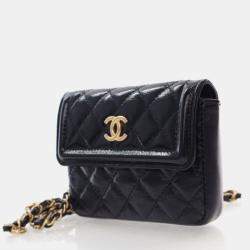 Pre Owned Chanel Mini Black Shiny Calfskin Waist Belt Bag