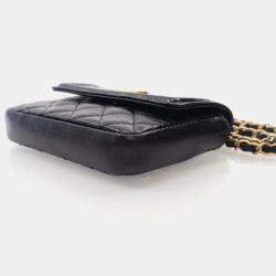 Pre Owned Chanel Mini Black Shiny Calfskin Waist Belt Bag