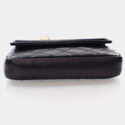 Pre Owned Chanel Mini Black Shiny Calfskin Waist Belt Bag
