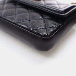 Pre Owned Chanel Mini Black Shiny Calfskin Waist Belt Bag