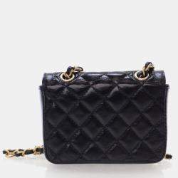 Pre Owned Chanel Mini Black Shiny Calfskin Waist Belt Bag