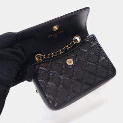 Pre Owned Chanel Mini Black Shiny Calfskin Waist Belt Bag