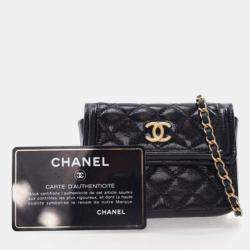 Pre Owned Chanel Mini Black Shiny Calfskin Waist Belt Bag