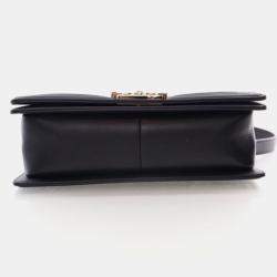 Pre Owned Chanel Boy Medium Black Calfskin Chevron Flap Bag