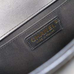 Pre Owned Chanel Boy Medium Black Calfskin Chevron Flap Bag