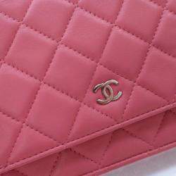 Pre Owned Chanel Pink Lambskin Wallet On Chain