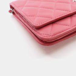 Pre Owned Chanel Pink Lambskin Wallet On Chain