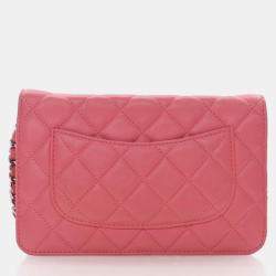 Pre Owned Chanel Pink Lambskin Wallet On Chain