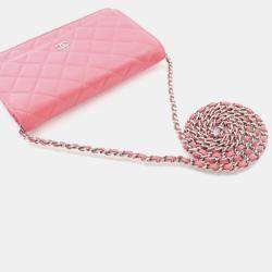 Pre Owned Chanel Pink Lambskin Wallet On Chain