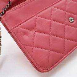 Pre Owned Chanel Pink Lambskin Wallet On Chain