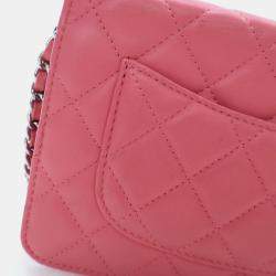 Pre Owned Chanel Pink Lambskin Wallet On Chain