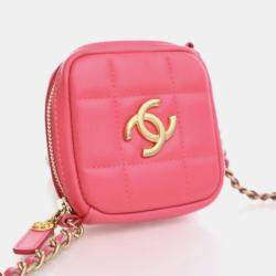 Pre Owned Chanel Diamond CC Clutch Mini Pink Lambskin Chain Bag