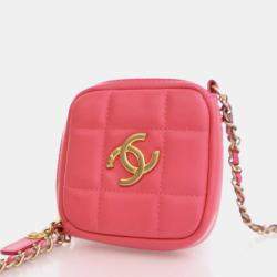 Pre Owned Chanel Diamond CC Clutch Mini Pink Lambskin Chain Bag