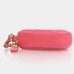 Pre Owned Chanel Diamond CC Clutch Mini Pink Lambskin Chain Bag