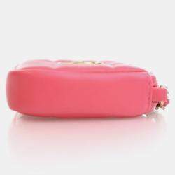 Pre Owned Chanel Diamond CC Clutch Mini Pink Lambskin Chain Bag