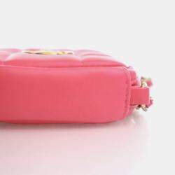 Pre Owned Chanel Diamond CC Clutch Mini Pink Lambskin Chain Bag