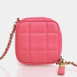 Pre Owned Chanel Diamond CC Clutch Mini Pink Lambskin Chain Bag